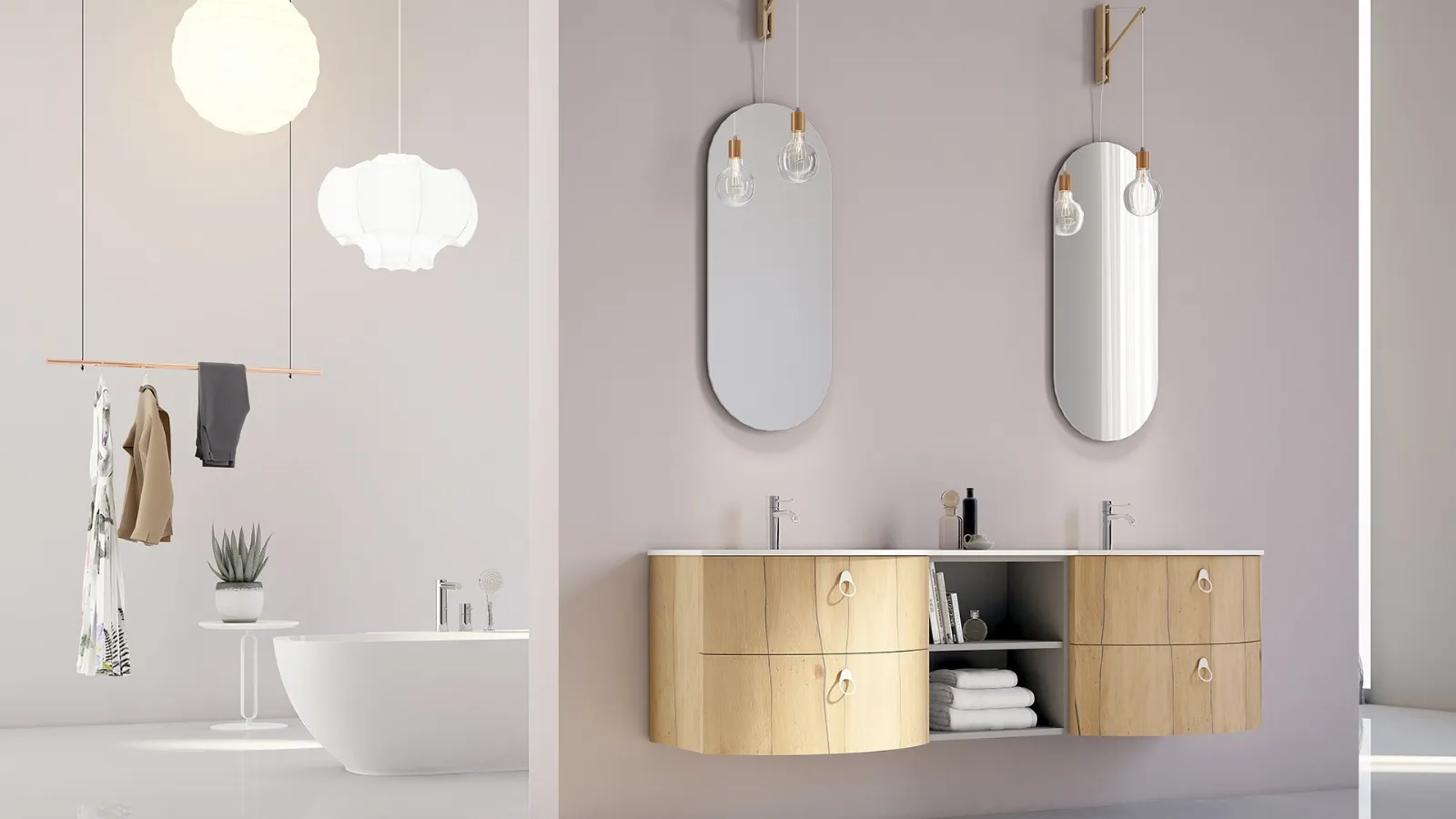 Mobile da bagno sospeso in legno Onda ON09 di Arteba