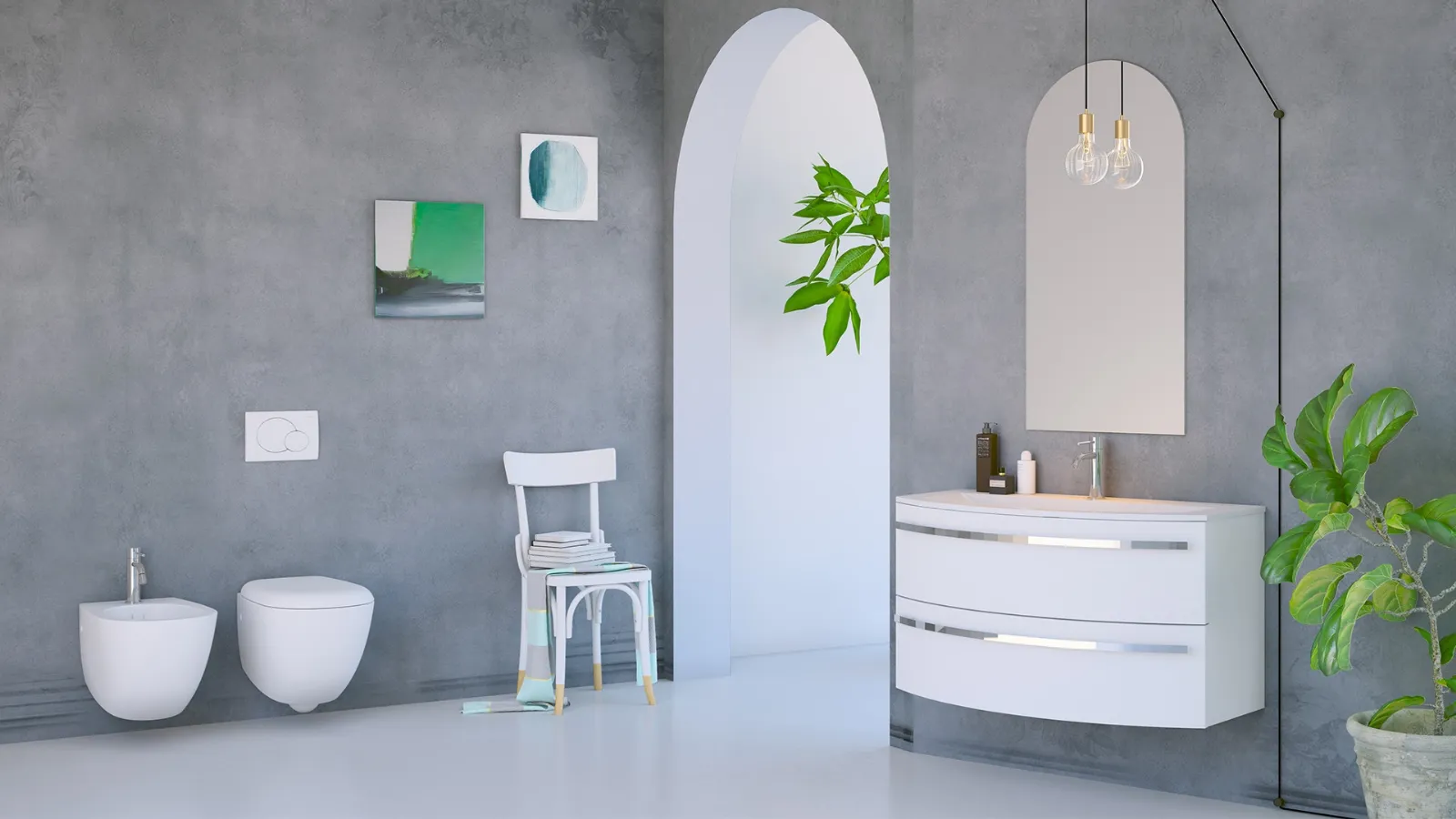 Mobile da bagno sospeso in laccato bianco Onda ON02 di Arteba