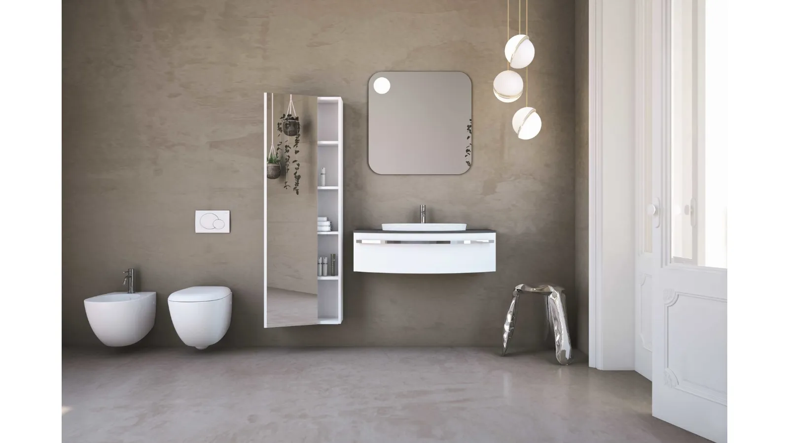 Mobile da bagno sospeso in laccato bianco opaco Onda ON12 di Arteba