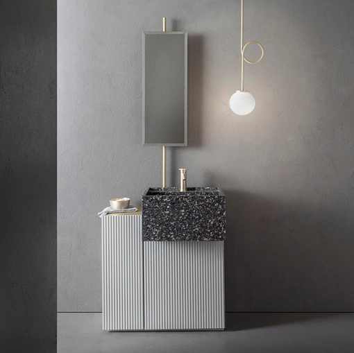 Mobile da Bagno Pilar 103 in Bamboo laccato Grigio Luce di Pirovano Bagni