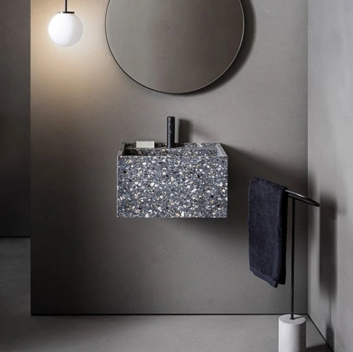 Lavabo Pilar 106 in graniglia nera di Pirovano Bagni