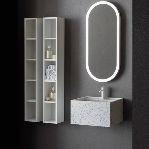 Lavabo Pilar 107 in graniglia bianca di Pirovano Bagni