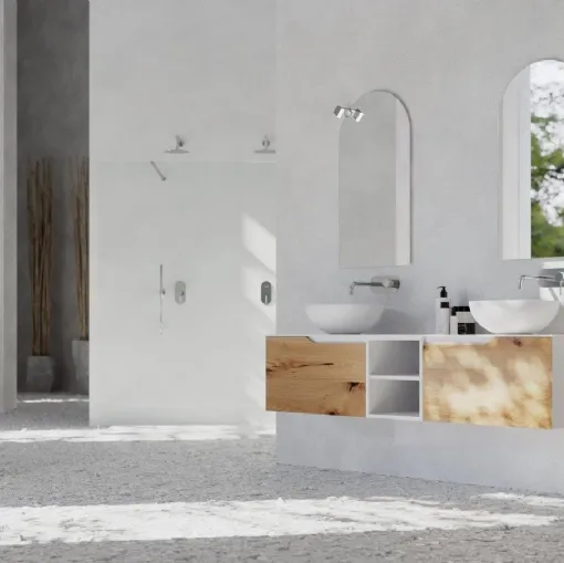 Mobile da bagno sospeso in legno e laccato bianco Rustech RT13 di Arteba