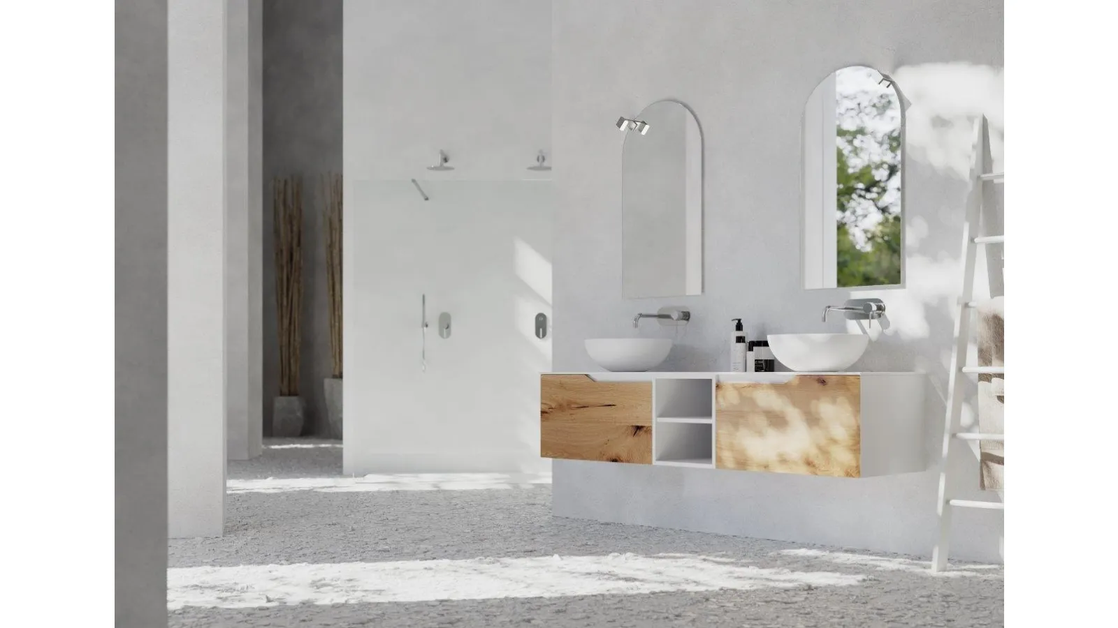 Mobile da bagno sospeso in legno e laccato bianco Rustech RT13 di Arteba
