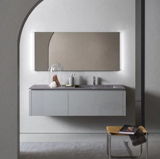 Mobile da Bagno Square 102 in laccato lucido Grigio Agata di Pirovano Bagni