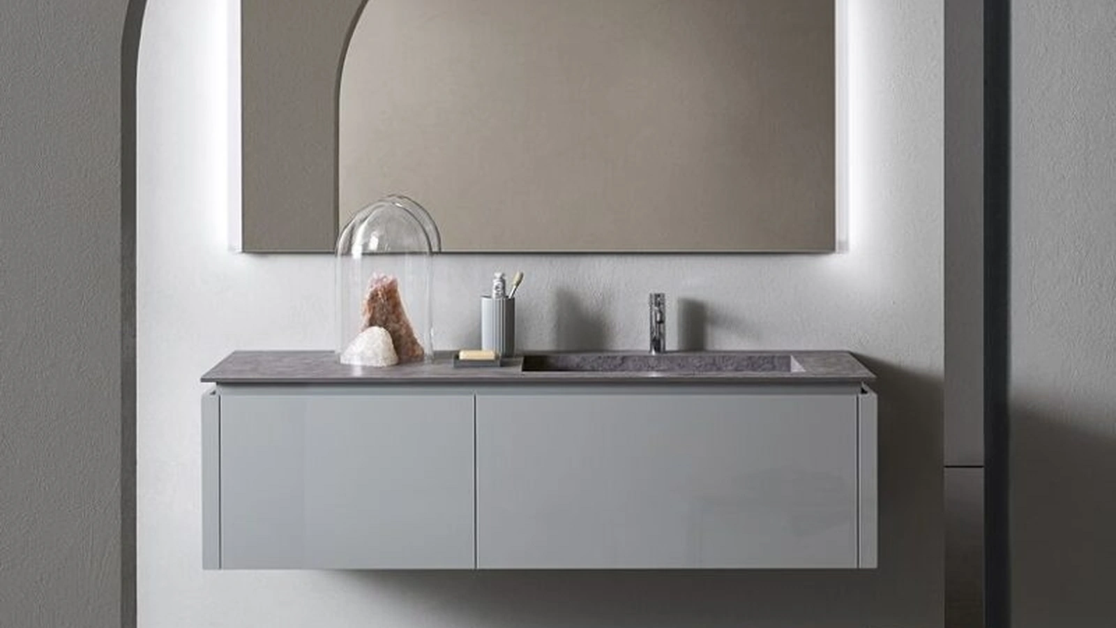 Mobile da Bagno Square 102 in laccato lucido Grigio Agata di Pirovano Bagni