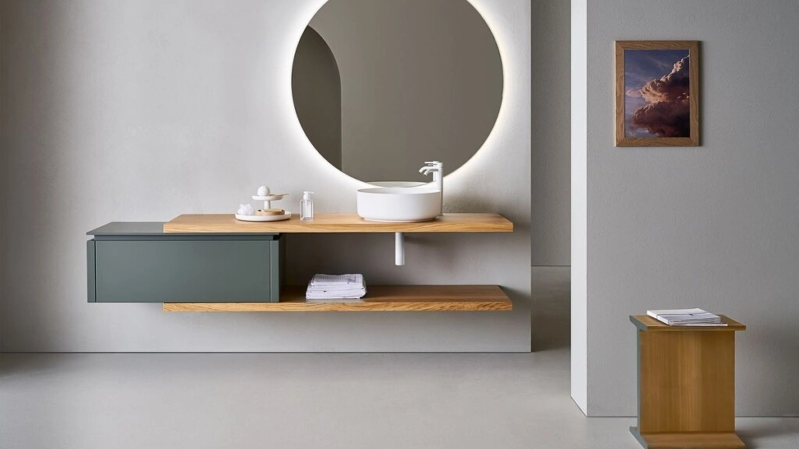 Mobile da Bagno Square 105 in laccato Grigio Verde e Rovere di Pirovano Bagni