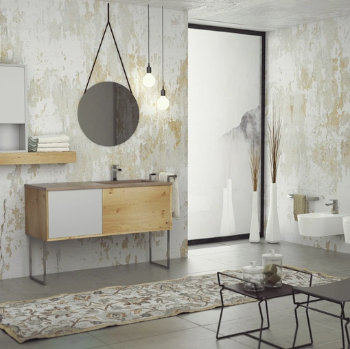 Mobile da bagno a terra in legno, laccato e metallo SuperNatural SN04 di Arteba