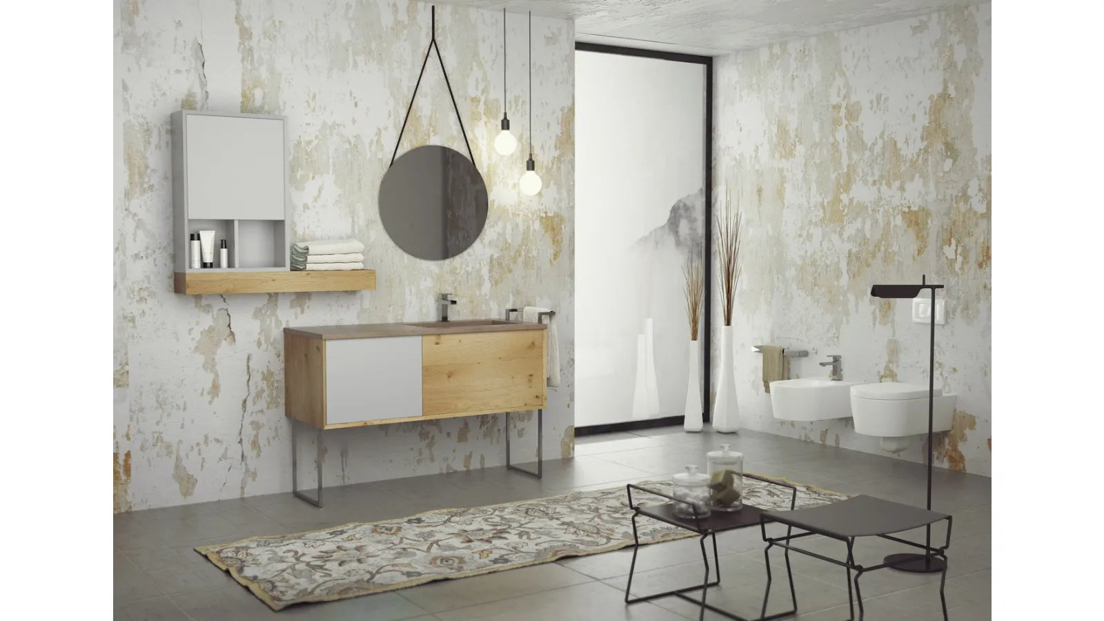 Mobile da bagno a terra in legno, laccato e metallo SuperNatural SN04 di Arteba