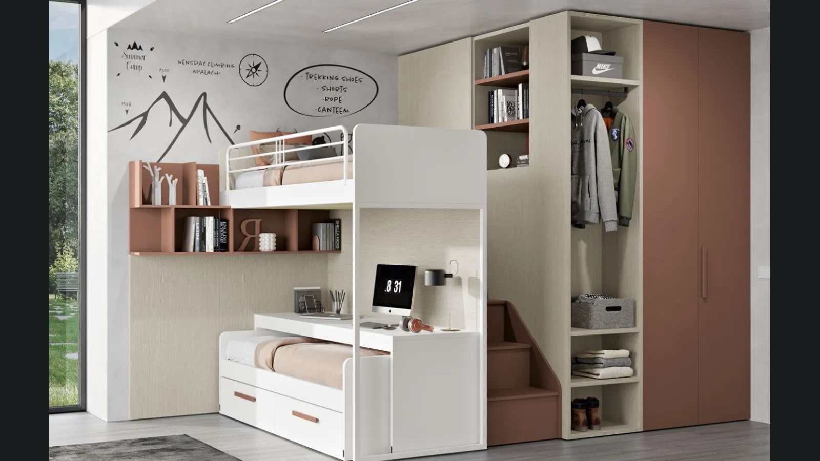 Cameretta 106 a soppalco con letto scorrevole di Ferrimobili