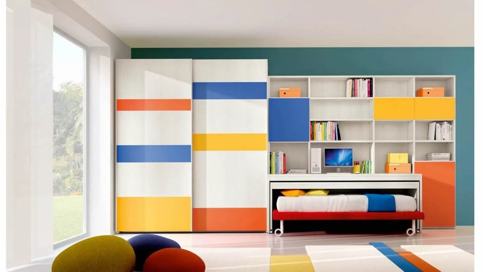 Cameretta 612 su misura salvaspazio con letto su ruote di Ferrimobili