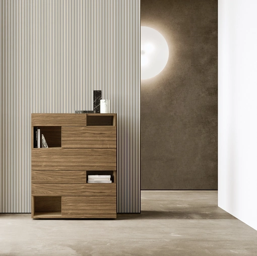 Cassettiera Wing in legno con vani a giorno di Presotto