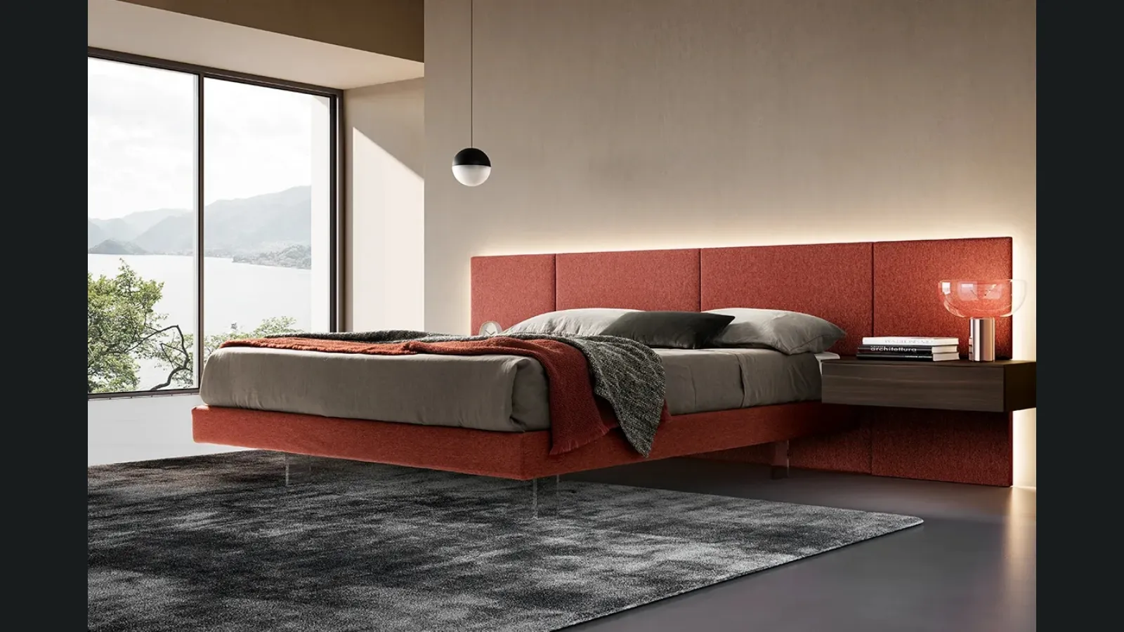 Letto Modula in tessuto con piedini trasparenti di Adok