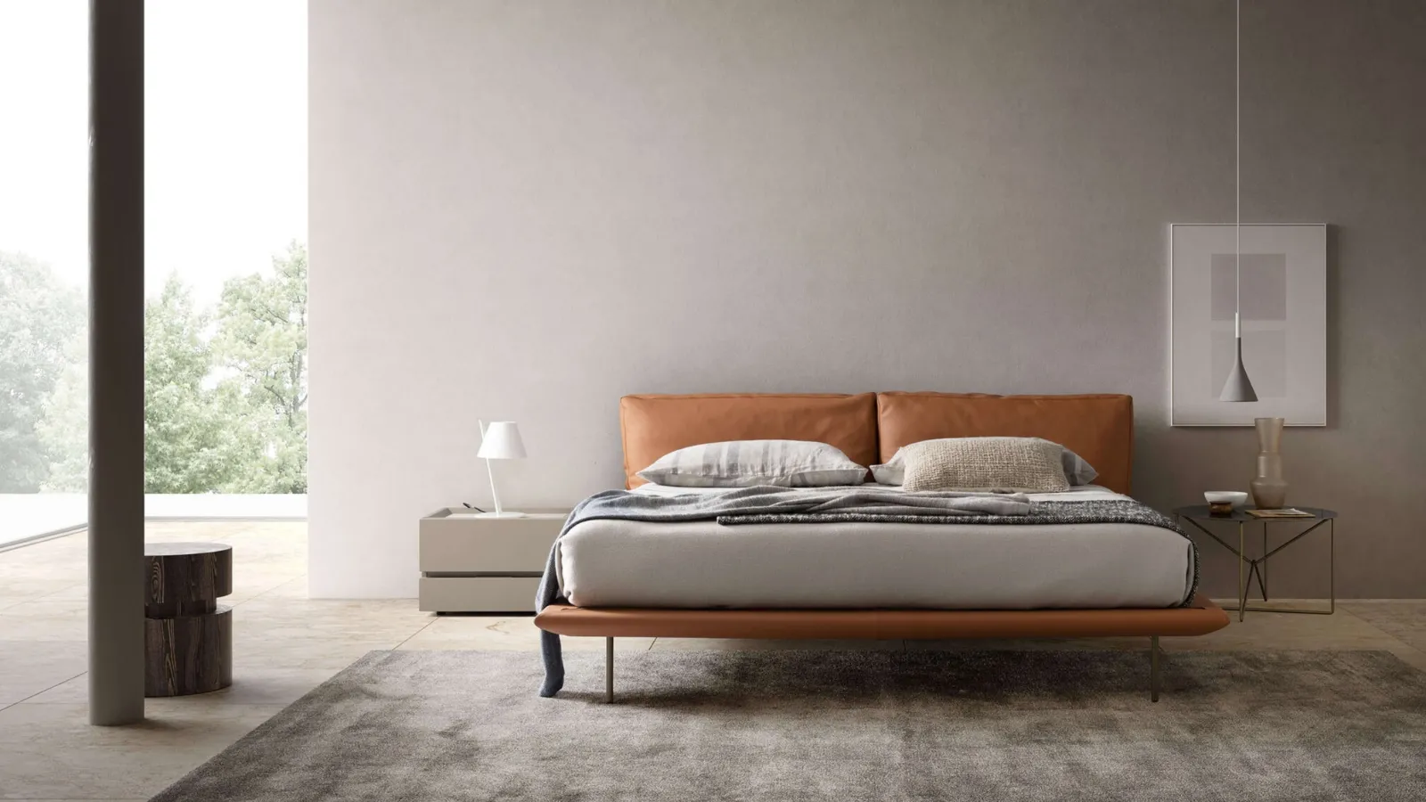 Letto Cali in pelle con testiera di Presotto