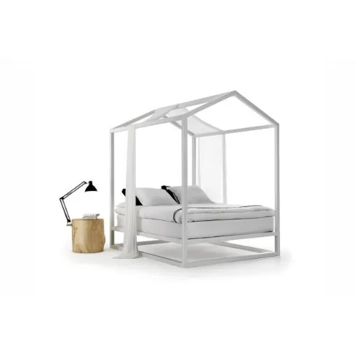 Letto a baldacchino in legno massello di frassino laccato Bianco Casetta in Canadà di Mogg