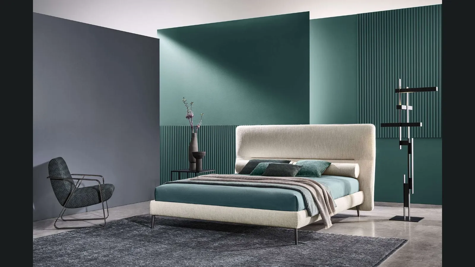 Letto in tessuto con testiera De-Light di Twils