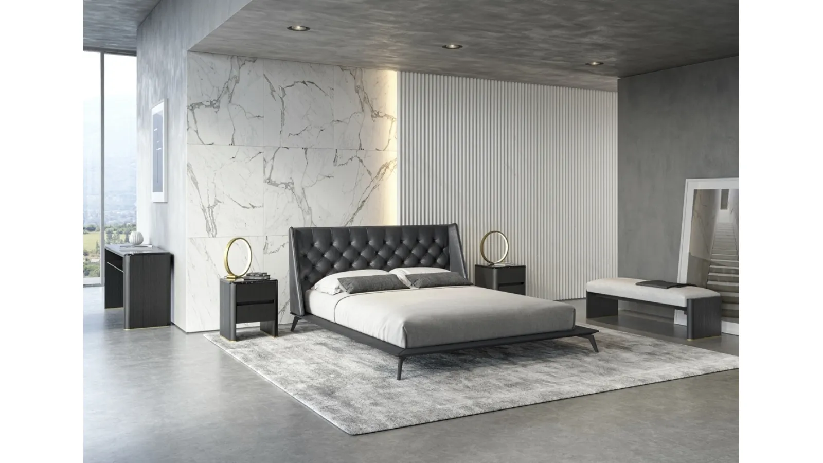 Letto Opera in pelle con testiera trapuntata di Vibieffe