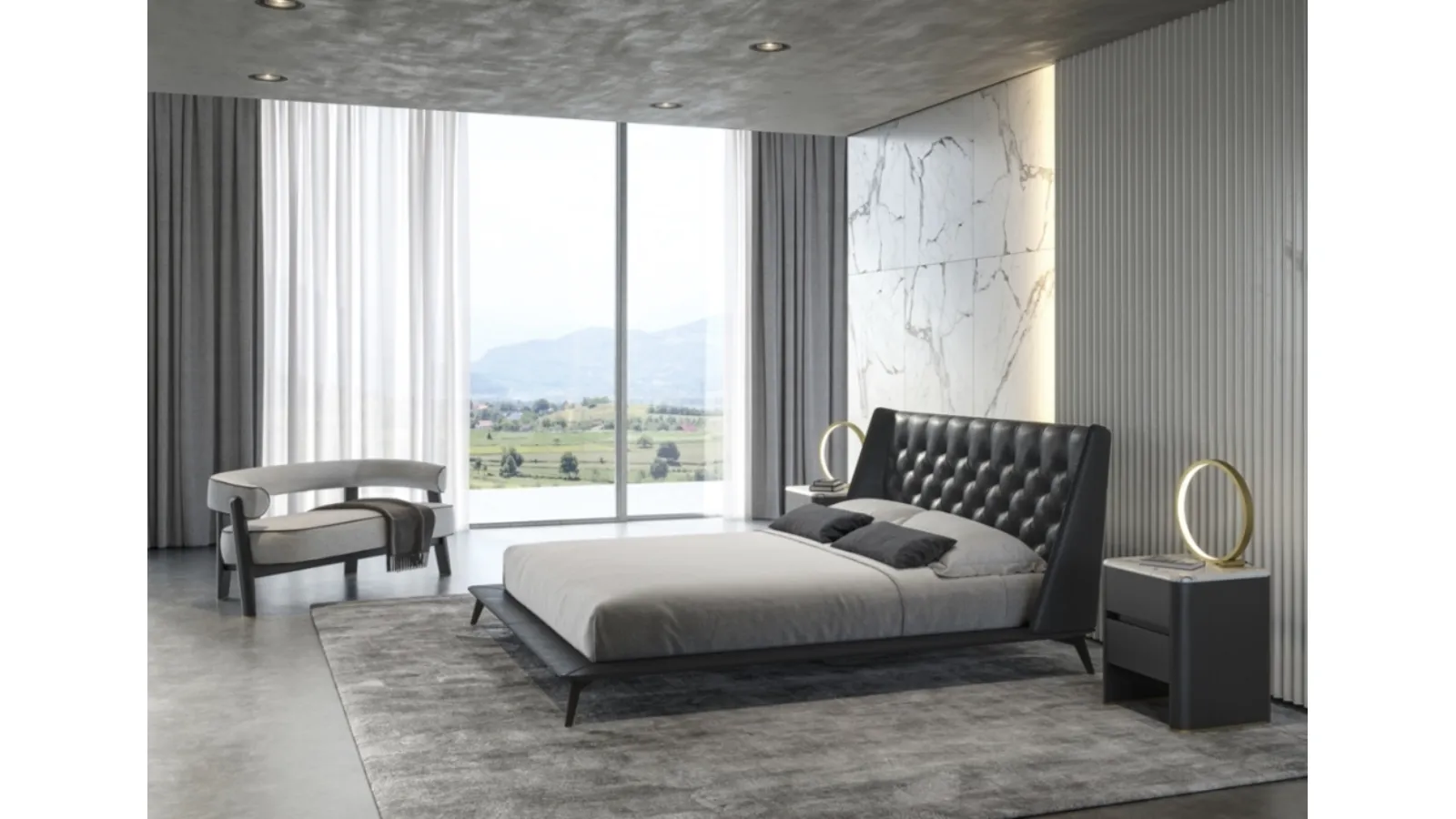 Letto Opera in pelle con testiera trapuntata di Vibieffe