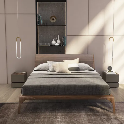 Letto in legno impiallacciato Noce Canaletto Relevè di Presotto