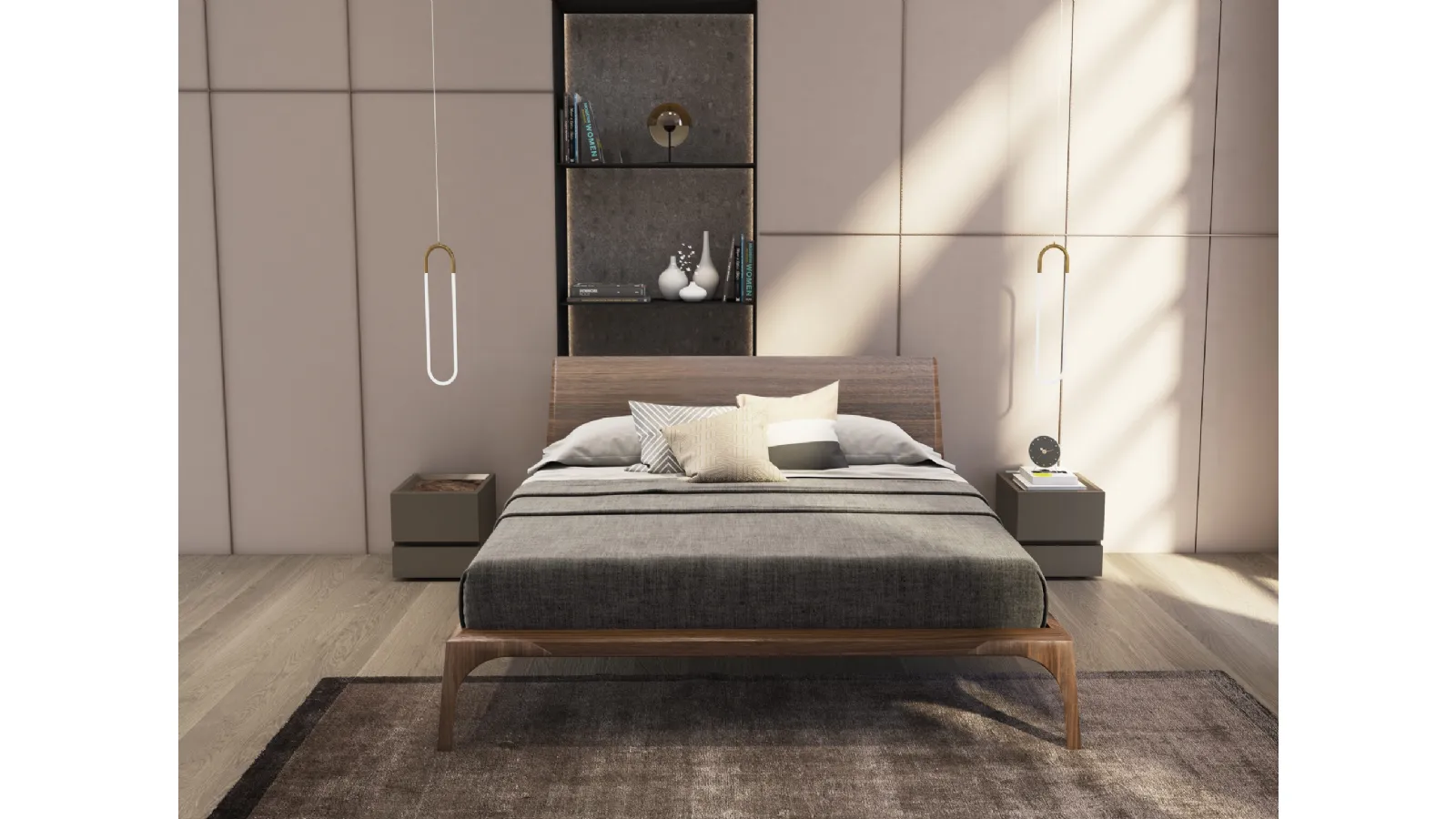 Letto in legno impiallacciato Noce Canaletto Relevè di Presotto