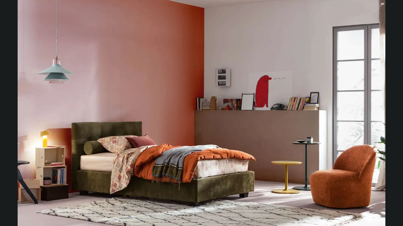 Letto Singolo in tessuto Max Capitonné con contenitore di Twils