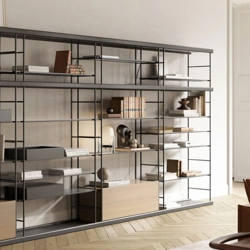 Libreria Bost finitura Walnut e Kai Black di Treku