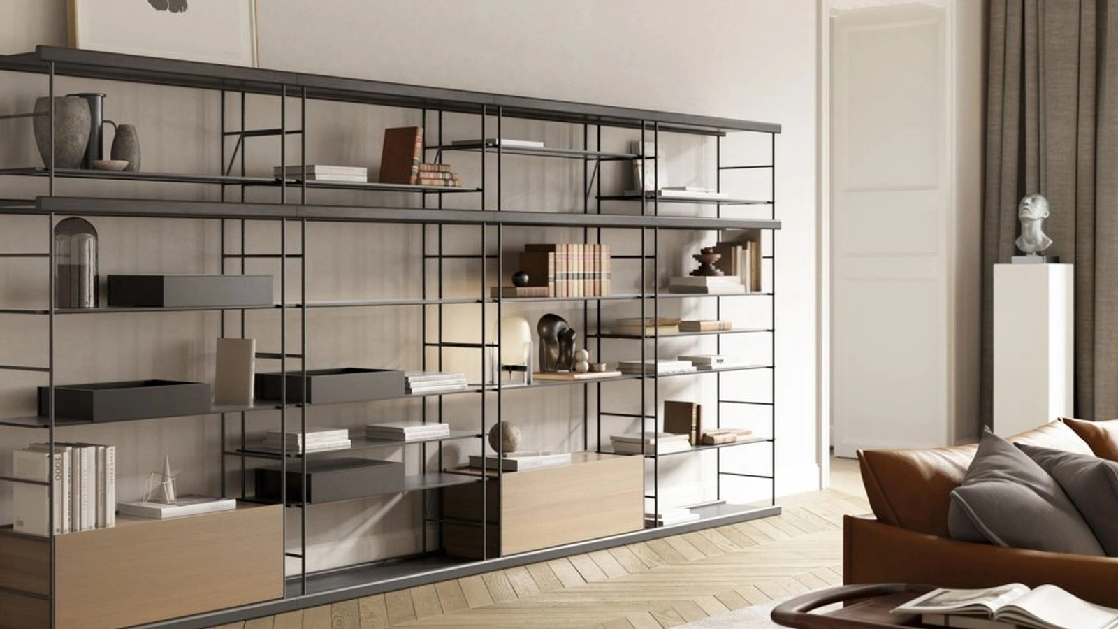 Libreria Bost finitura Walnut e Kai Black di Treku