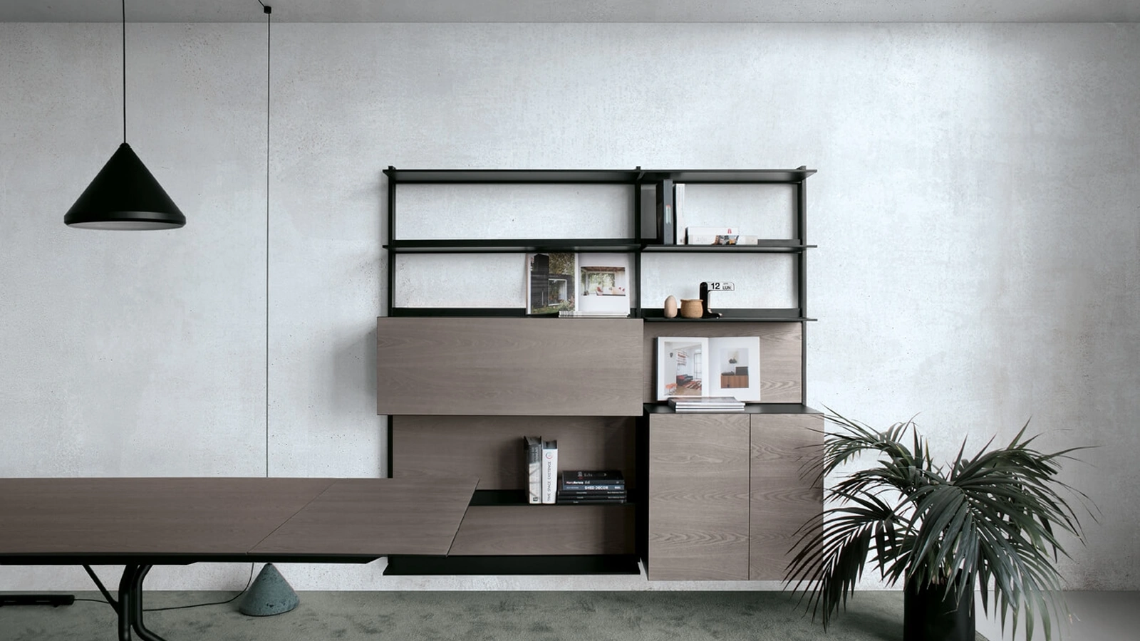 Libreria EWS configurazione 02 in alluminio e HPL frassino di Extendo