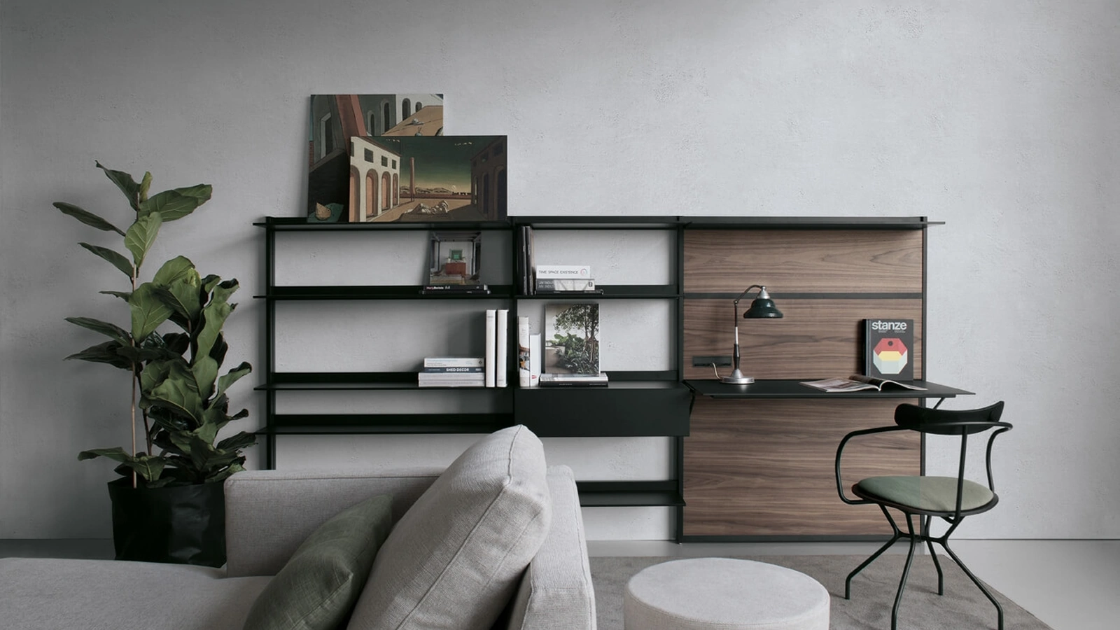 Libreria EWS configurazione 04 in alluminio, laccato e noce di Extendo