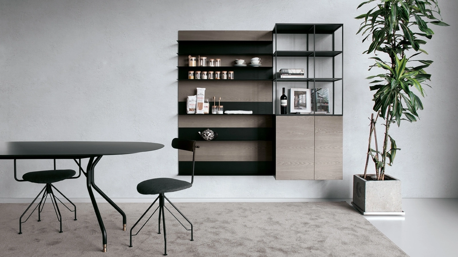 Libreria sospesa Atelier configurazione 13 in frassino argilla di Extendo