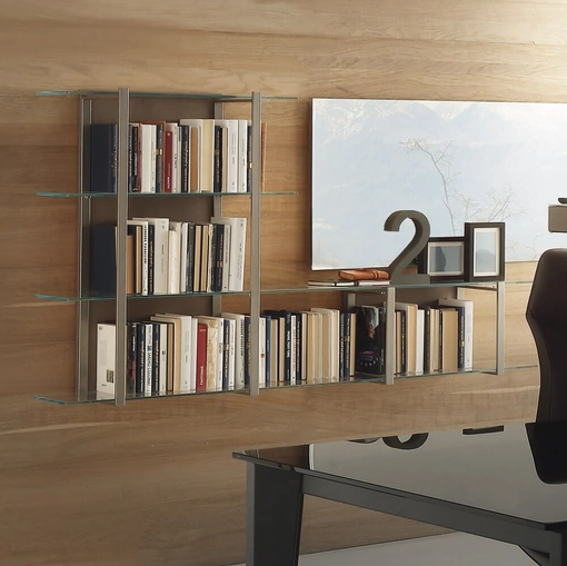 Libreria sospesa Icon 05 in metallo e vetro di Ponti Terenghi