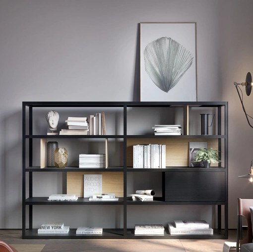Libreria Kai finitura Light Oak e Kai Black di Treku