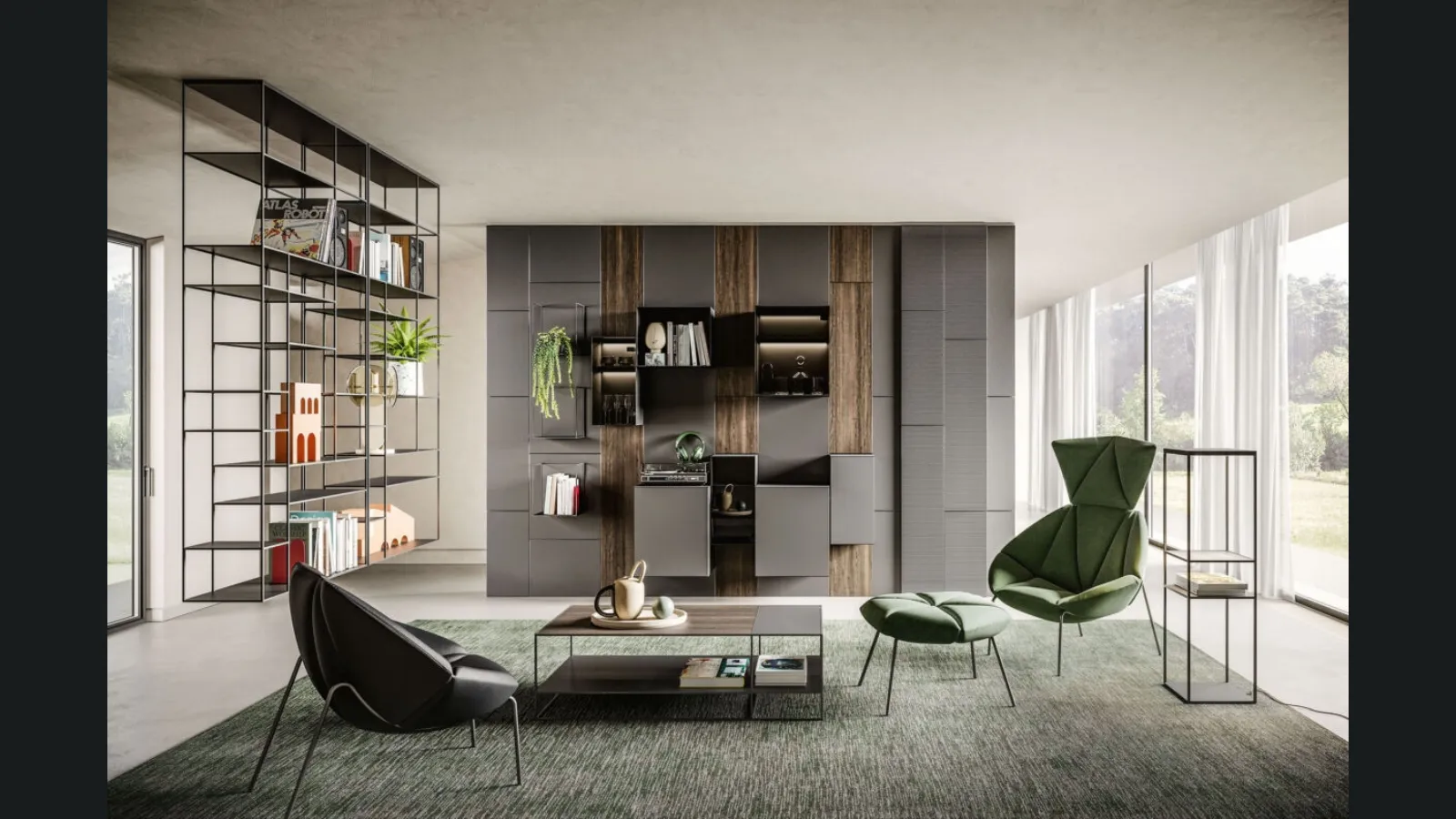 Libreria sospesa Levia Air di Ronda Design