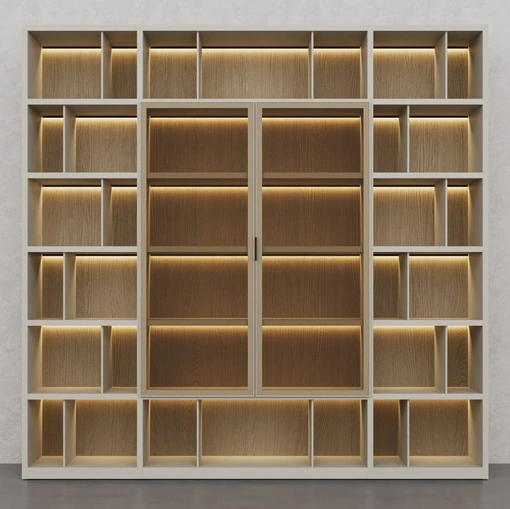 Libreria in laccato Creta e essenza legno Barrique di Fratelli Elli