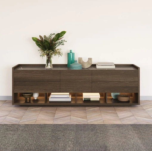 Madia Class in Rovere termotrattato top in gres Marble Grey di Astor Mobili