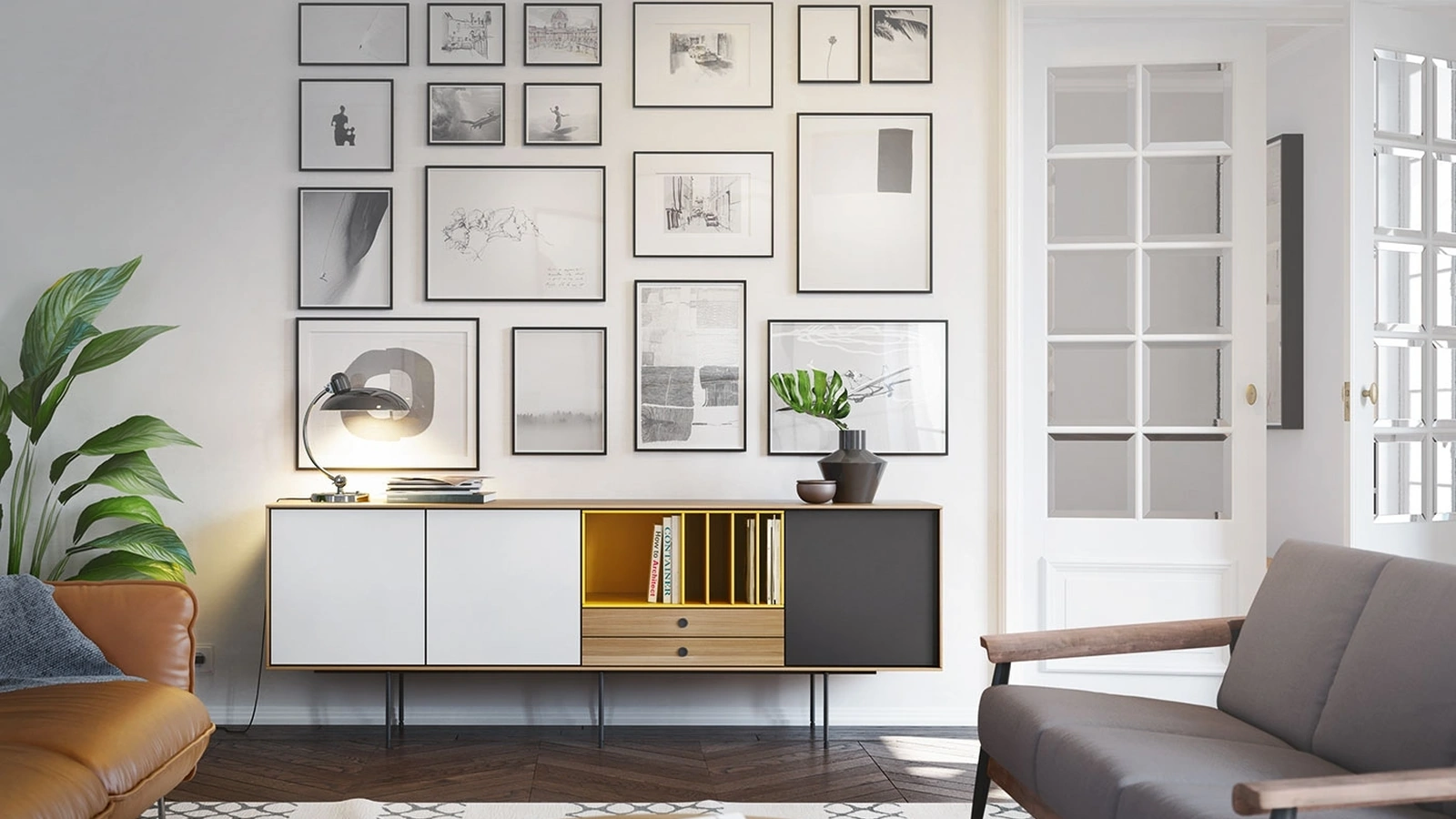 Madia Aura finitura Bianco e Grafite di Treku