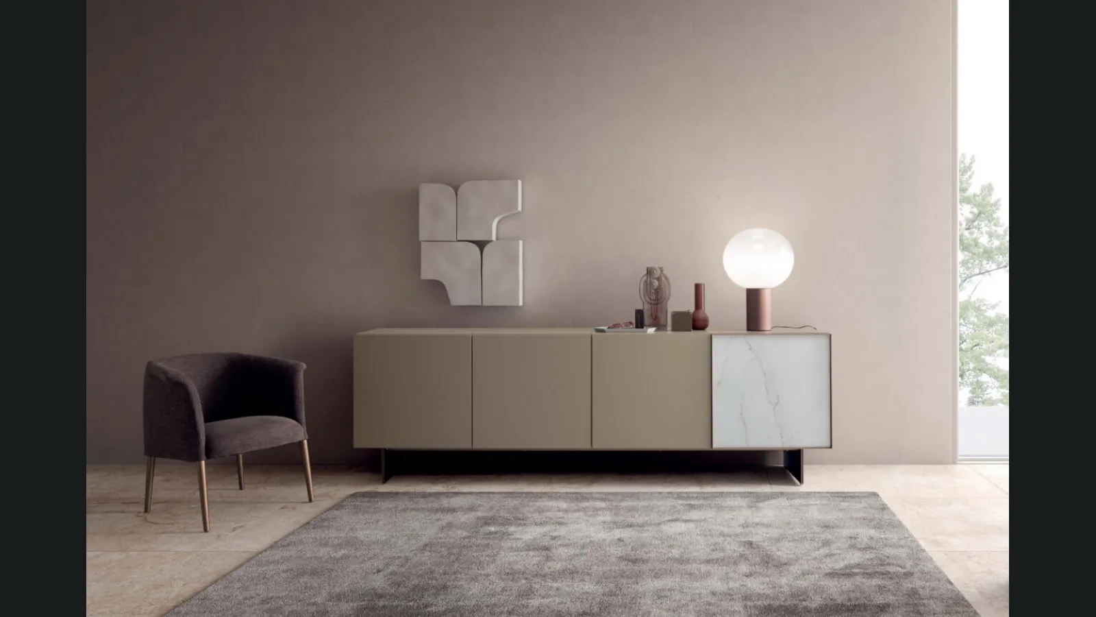 Madia Match in laccato opaco e ceramica di Presotto