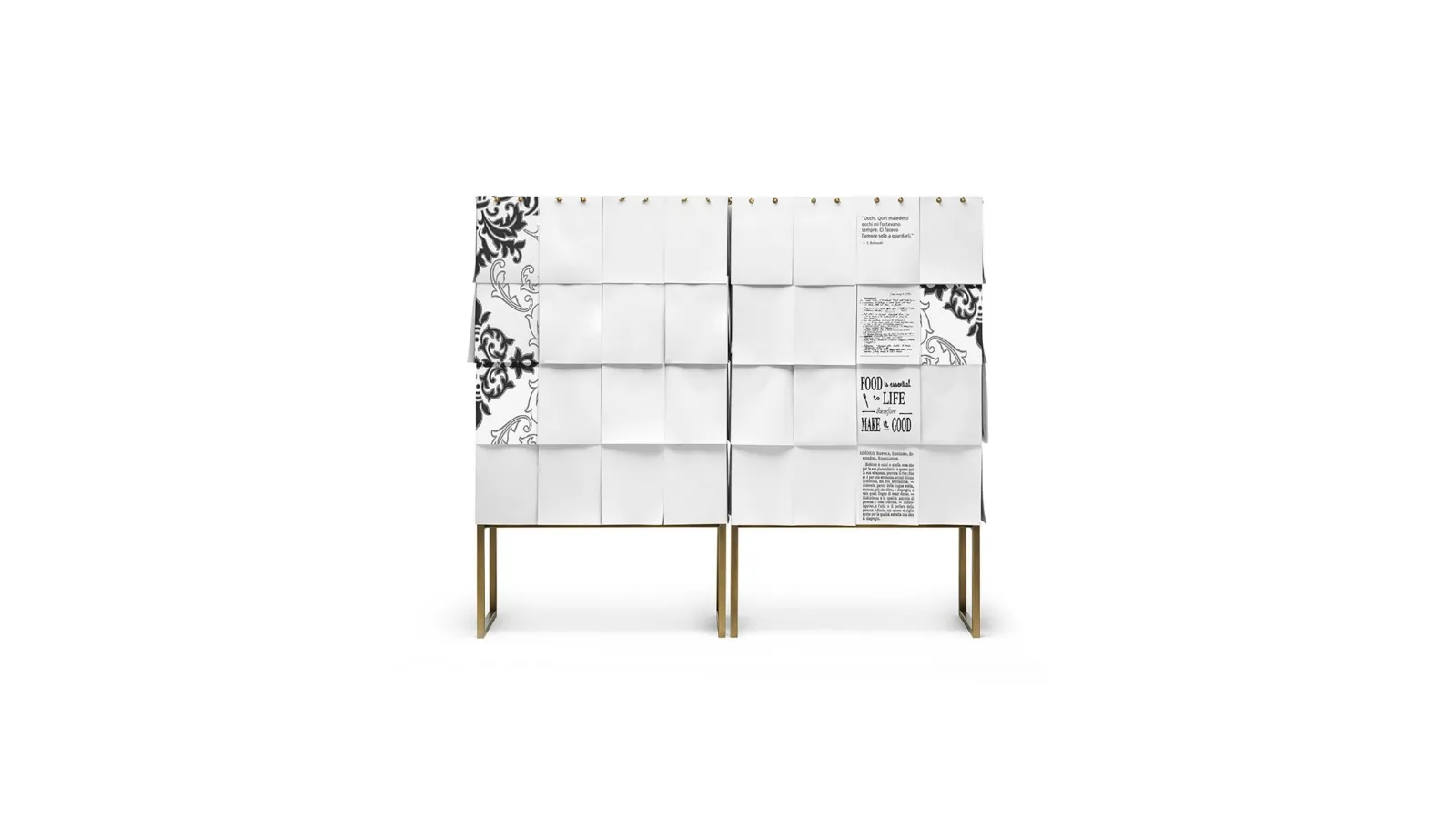 Madia con struttura in MDF rivestita da fogli di carta A4 Notes di Mogg