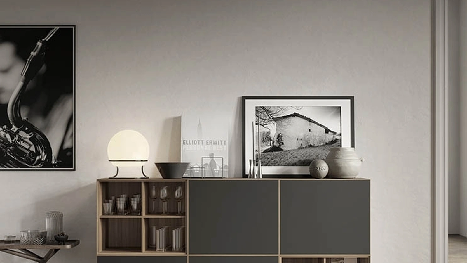 Madia Lauki finitura Walnut e laccato Grafite di Treku