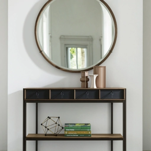 Mobile ingresso Bayus 8 in legno con cassetti in cuoio di Porada