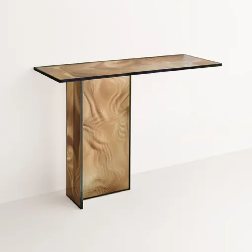 Mobile ingresso Liquefy in cristallo con decorazione venata ed organica di Glas Italia