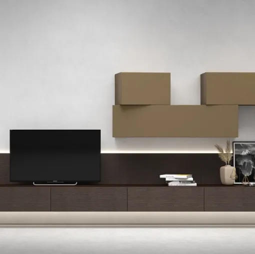 Mobile Porta Tv sospeso InclinArt in legno con pensili in laccato opaco di Presotto