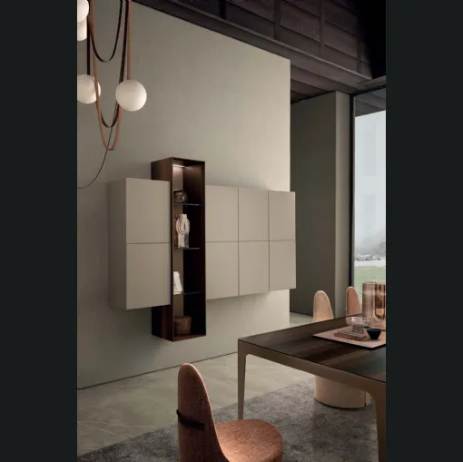 Mobile sospeso I-ModulART 06 in laccato opaco con colonna a giorno in legno di Presotto