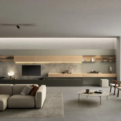 Parete Attrezzata I-ModulART 01 in laccato opaco e legno di Presotto