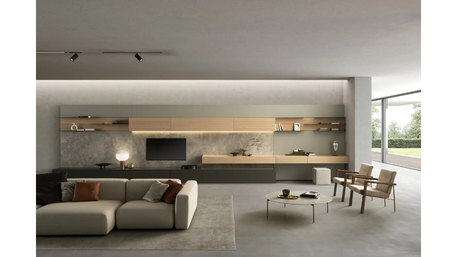 Parete Attrezzata I-ModulART 01 in laccato opaco e legno di Presotto