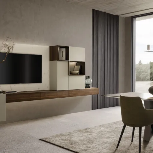 Parete Attrezzata sospesa I-ModulART 03 in legno e laccato opaco di Presotto