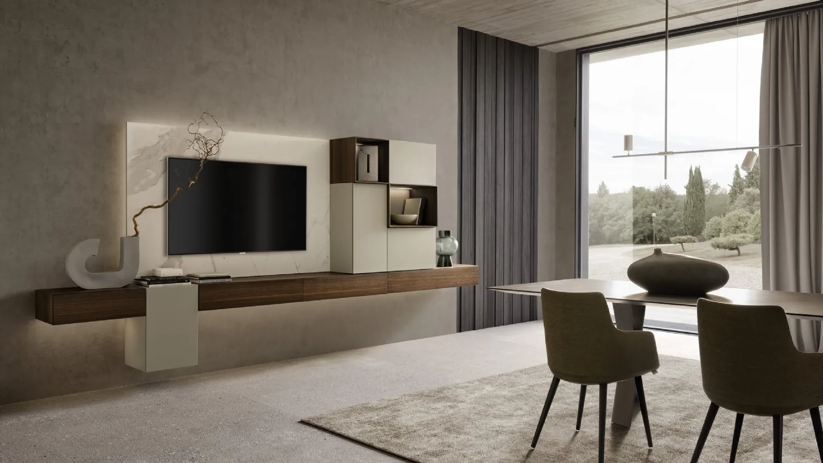 Parete Attrezzata sospesa I-ModulART 03 in legno e laccato opaco di Presotto