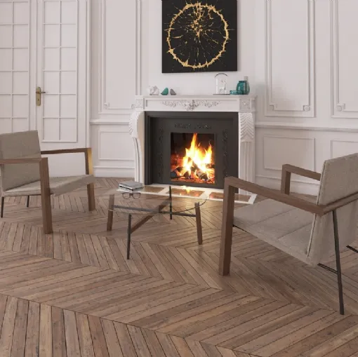 Poltroncina in tessuto con struttura in legno e metallo Star System Mimosa di Estel