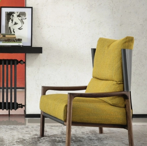 Poltrona Vera Bergere in tessuto, cuoio e legno di Porada