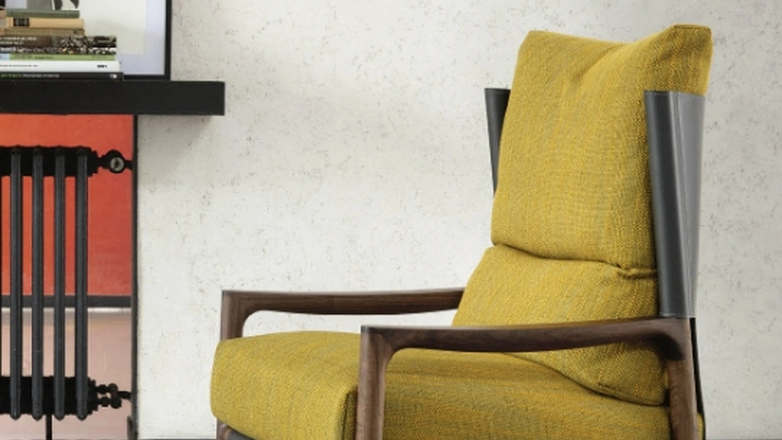 Poltrona Vera Bergere in tessuto, cuoio e legno di Porada